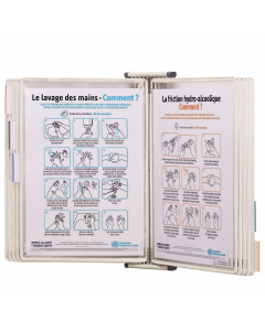 Leggio e buste utilizzabili in ambienti protetti o sterili. Le buste che corredano il leggio sono cosparse di una sostanza organica non tossica che rilascia ioni d’argento in grado di eliminare tutti i batteri che si trasferiscono tramite contatto. Per os
