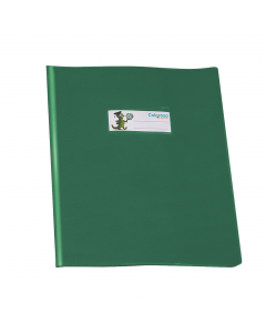 Copriquaderni in PVC lucido 220my, formato A5. Dotato di alette salvapagina in PVC seta 120my e patelle interne in PVC cristallo 120my. Tasca porta nome personalizzabile.