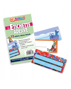 Segnanomi/segnatitoli per personalizzare o identifi care libri, quaderni e raccoglitori. Realizzate in carta patinata. Busta da 12 etichette fantasie assortite. Misure: 6,3 x 8cm.
