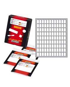 Busta da 10 fogli formato 125x152.5mm di etichette bianche permanenti. Ogni foglio contiene 108 etichette da 14x8mm.