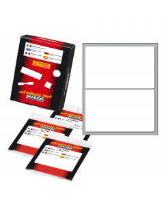 Busta da 10 fogli formato 125x152.5mm di etichette bianche permanenti. Ogni foglio contiene 2 etichette da 115x70mm.