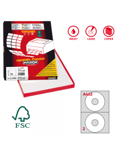 Scatola da 100fg da 21x29,7cm di etichette adesiva permanente bianche. Adatte per stampanti inkjet, laser e copy.