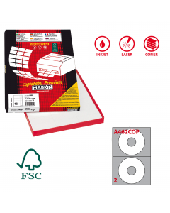 Scatola da 100fg da 21x29,7cm di etichette adesiva permanente bianche. Adatte per stampanti inkjet, laser e copy.