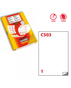 Scatola da 50fg da 21x29,7cm di etichette adesiva in poliestere trasparente lucido permanente. Adatte solo per stampanti laser.