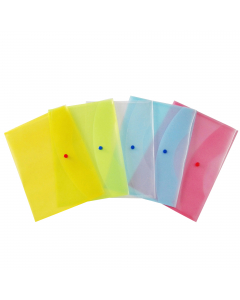 Busta STARLINE in polipropilene 0,18mm traslucido con bottone. Formato utile 22x30cm. Disponibile in colore trasparente neutro o in colori assortiti. 
Caratteristiche di questo articolo:
Codice: STL7301
Colore: mix 5 colori (neutro - azzurro - rosa - gial