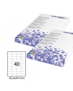 Etichette adesive bianche STARLINE utilizzabili con stampanti laser, inkjet o fotocopiatori. Adesivo permanente. Prive di margne di sicurezza lungo il perimetro. In scatola da 100 fogli formato A4. 

Caratteristiche di questo articolo:
• Codice: STL3019
•