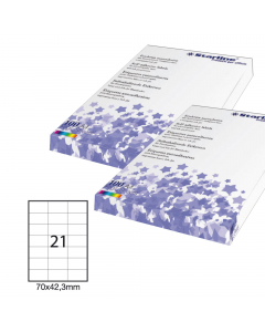 Etichette adesive bianche STARLINE utilizzabili con stampanti laser, inkjet o fotocopiatori. Adesivo permanente. Prive di margne di sicurezza lungo il perimetro. In scatola da 100 fogli formato A4. 

Caratteristiche di questo articolo:
• Codice: STL3025
•