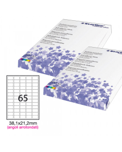 Etichette adesive bianche STARLINE utilizzabili con stampanti laser, inkjet o fotocopiatori. Adesivo permanente. Dotate di margine di sicurezza lungo tutto il perimetro. In scatola da 100 fogli formato A4. 

Caratteristiche di questo articolo:
• Codice: S