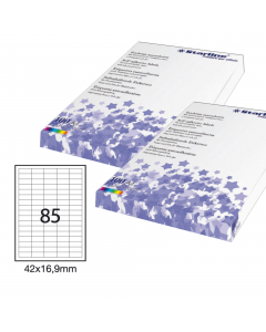 Etichette adesive bianche STARLINE utilizzabili con stampanti laser, inkjet o fotocopiatori. Adesivo permanente. Dotate di margine di sicurezza lungo tutto il perimetro. In scatola da 100 fogli formato A4. 

Caratteristiche di questo articolo:
• Codice: S