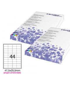 Etichette adesive bianche STARLINE utilizzabili con stampanti laser, inkjet o fotocopiatori. Adesivo permanente. Dotate di margine di sicurezza lungo tutto il perimetro. In scatola da 100 fogli formato A4. 

Caratteristiche di questo articolo:
• Codice: S