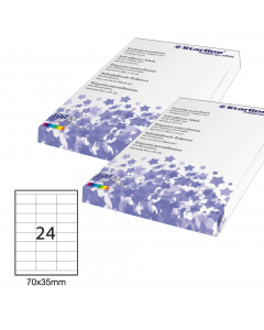 Etichette adesive bianche utilizzabili con stampanti laser, inkjet o fotocopiatori. Adesivo permanente. Prive di margine di sicurezza lungo il perimetro. Angoli vivi a 90gradi. In scatola da 100 fogli formato A4.