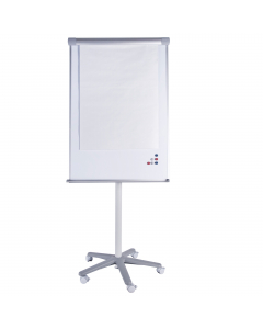 Portablocco mobile STARLINE con superficie in acciaio laccato bianco magnetica e scrivibile. Formato: 70x100cm. Base mobile stabile con 5 ruote bloccabili. Sottile cornice in alluminio. Ganci portablocco regolabili che lo rendono compatibile con qualsiasi