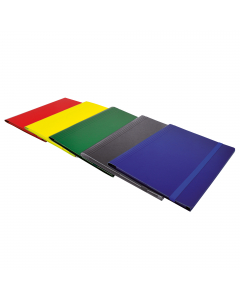 Cartellina Starline con elastico piatto in robusto presspan lucido colorato in pasta da 1.1 mm di spessore. Dorso cordonato capacità fino a 8cm. 2 alette saldamente applicate su quadrante interno mediante 2+2 rivetti. Chiusura mediante elastico piatto col