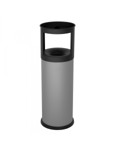 In acciaio verniciato. Ghiera superiore con griglia posacenere in acciaio verniciato nero rimovibile per permettere l'inserimento e lo svuotamento. Bordino inferiore antigraffio salva pavimento in plastica. 1kg di sabbia incluso. Dimensione: Ø25x80cm.