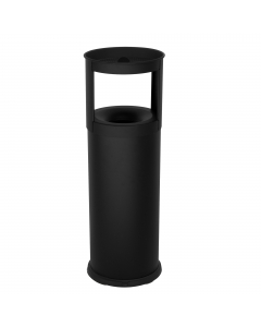 In acciaio verniciato. Ghiera superiore con griglia posacenere in acciaio verniciato nero rimovibile per permettere l'inserimento e lo svuotamento. Bordino inferiore antigraffio salva pavimento in plastica. 1kg di sabbia incluso. Dimensione: Ø25x80cm.