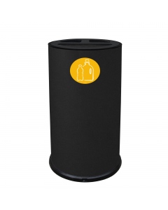 Contenitore tondo 3 scomparti con 4 pittogrammi per raccolta differenziata magnetici in acciaio verniciato. Dimensioni: Ø35xH72cm.