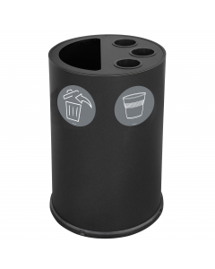 Contenitore per raccolta bicchieri,palette e rifiuti da interno, cover a tre fori con tubi rigidi Ø int 92 mm per impilaggio bicchieri da 200 a 500 cc e uno scomparto (50Lt) per raccolta rifiuti separatamente dai bicchieri. Pratico tondino reggisacco ad i