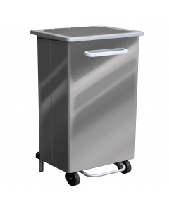 Contenitore a pedale per raccolta rifiuti totalmente in acciaio con svuotamento frontale. Fornito montato. Dimensione: 47x37xH83cm - 90L. Haccp.