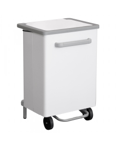 Contenitore a pedale per raccolta rifiuti totalmente in acciaio con svuotamento frontale. Fornito montato. Dimensione: 47x37xH70cm - 70L. Haccp.