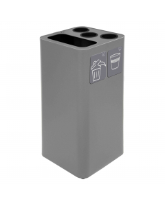 Contenitori da 100Lt per raccolta bicchieri, palette e rifiuti da interno, cover a tre fori con tubi rigidi Ø int. 92mm per impilaggio bicchieri da 200 a 500 cc e uno scomparto (50Lt.) per raccogliere i rifiuti separamente dai bicchieri. Pratico tondino r