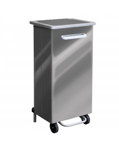 Contenitore a pedale per raccolta rifiuti totalmente in acciaio con svuotamento frontale. Fornito montato. Dimensione: 47x37xH96cm - 110L. Haccp.