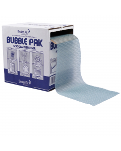 Film a bolle d'aria AirCap Strap, rotolo pretagliato in 100 fogli 30x50cm protetti dalla polvere nel proprio dispenser in cartone. Composto per il 50% da materiale riciclato/rigenerato. Grammatura nominale: 30gr/m2.
Le bolle sono realizzate con un film ba