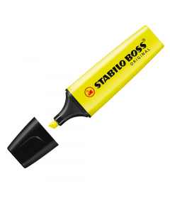 Classica forma appiattita antirotolamento. Inchiostro fluido a base d'acqua. Tecnologia  Anti-Dry-Out: resiste 4 ore senza cappuccio. Punta scalpello con tratto da 2 a 5mm.
Colore: giallo.