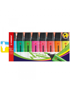 Busta 8 colori assortiti.
Classica forma appiattita antirotolamento. Inchiostro fluido a base d'acqua. Tecnologia  Anti-Dry-Out: resiste 4 ore senza cappuccio. Punta scalpello con tratto da 2 a 5mm.