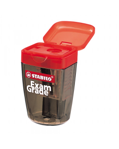 Temperamatite con mini serbatoio in plastica trasparente, molto resistente in colore nero semi-trasparente con coperchio apri-chiudi.