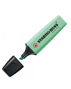Evidenziatore stabilo boss pastel. Nuovi colori pastello per completare una gamma di successo. Per chi ama evidenziare con colori pi¨ delicati e alla moda. Doppia ampiezza di tratto 2+5mm. La punta non secca per 4 ore.Colore: verde menta.