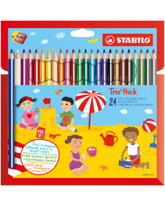 Astuccio in cartone completo di temperino con matite colorate in legno con fusto triangolare, ergonomico adatta ai bambini. Mina grande ed indistruttibile da 4,2mm. Ricca pigmentazione di colore.