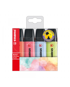 Evidenziatore stabilo boss pastel. Nuovi colori pastello per completare una gamma di successo. Per chi ama evidenziare con colori più delicati e alla moda. Doppia ampiezza di tratto 2+5mm. Tecnologia Stabilo Anti-Dry-Out: resiste fino a 4 ore senza cappuc