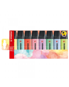 Evidenziatore stabilo boss pastel. Nuovi colori pastello per completare una gamma di successo. Per chi ama evidenziare con colori più delicati e alla moda. 
Doppia ampiezza di tratto 2+5mm. 
Tecnologia Stabilo Anti-Dry-Out: resiste fino a 4 ore senza capp
