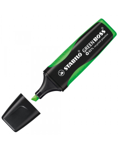 Prodotto con l' 83% di plastica riciclata. Evidenzia per circa 375mt. Inchiostro a base acquosa. Tecnologia Anti-Dry-Out. Due ampiezze di tratto 2-5mm. 
Colore: verde.