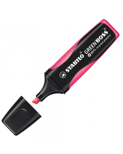 Prodotto con l' 83% di plastica riciclata. Evidenzia per circa 375mt. Inchiostro a base acquosa. Tecnologia Anti-Dry-Out. Due ampiezze di tratto 2-5mm. 
Colore: rosa.