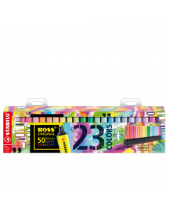 Deskset da scrivania, 23 evidenziatori in colori assortiti (9 colori fluorescenti e 14 colori pastello).