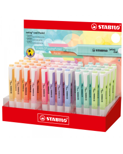 Espositore da banco con 48 evidenziatori in 6 colori pastello assortiti.