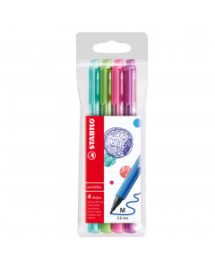 Astuccio 4 colori: azzurro,verde, rosa, viola.
Fineliner con punta in nylon robusta. Inchiostro inodore a base d‘acqua. Tratto da 0,8 mm. Cappuccio ventilato. Resiste fino a 24 ore senza cappuccio. Dotato di comoda clip.
Punta 0,8mm.