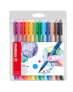 Astuccio 12 colori assortiti.
Fineliner con punta in nylon robusta. Inchiostro inodore a base d‘acqua. Tratto da 0,8 mm. Cappuccio ventilato. Resiste fino a 24 ore senza cappuccio. Dotato di comoda clip.
Punta 0,8mm.