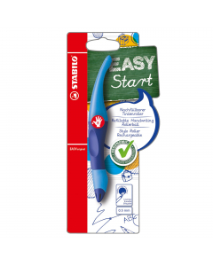 Penna sferografica ergonomica con impugnatura antiscivolo differenziata per destrimani o mancini. 
Ogni cartuccia ha una nuova punta: la sostituzione è semplice, rapida e senza macchie.
EASYoriginal per destrimani con refill blu.