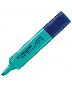 Evidenziatore TEXTSURFER CLASSIC. Inchiostro pigmentato lunga durata. Sistema INKJET SAFE. Asciugatura rapida. Cappuccio girevole per facile apertura dotato di clip. Ideale per carta, fax e copy. Punta scalpello. Colore turchese.