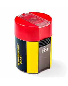 Temperamatite NORIS a 1 foro per tutti i tipi di matite fino a 8,2mm. Meccanismo interno in metallo con lama in acciaio. Portatrucioli rotondo in plastica, trasparente, con chiusura foro.