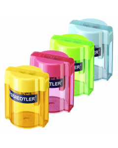 Temperamatite superjumbo 3in1 in 4 attraenti colori, a 2 fori con contenitore per trucioli, temperamatite interno in plastica con lame di acciao; per matite
normali, jumbo e super jumbo con fusto da Ø 8,2 mm a max 11,2mm; serbatoio maggiorato e design di 