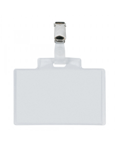 Porta nomi in PVC trasparente, alto spessore, completi di pinzette in metallo e cartoncini. Adatti a congressi, riunioni, visite guidate. Il cartoncino si inserisce dal lato corto. Formato 95x60 mm.