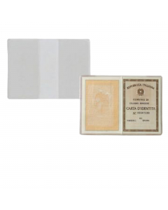 Porta carta identità in PVC trasparente, alto spessore con due tasche verticali. Formato utile 15,5x11cm. Confezione da 100.