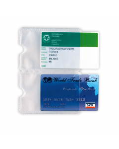 Espositore con porta carte di credito, schede telefoniche, tesserini di riconoscimento, nuovepatenti,viacard,tessere ACI, etc. In polipropilene buccia.