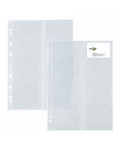 Buste porta schede telefoniche e biglietti da visita con foratura universale in PP liscio. Dotate di 10 spazi per la raccolta di biglietti da visita e schede telefoniche. Formato esterno 210x297mm. 10 spazi da 90x55mm.