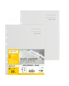 In polipropilene bianco opaco, alto spessore, con foratura universale rinforzata. Adatte all'archiviazione di documenti riservati, spazio dedicato per l'identificazione del contenuto.