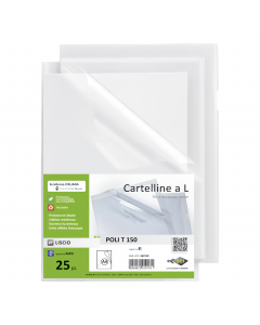 Cartelline in PP trasparente liscio, alto spessore, con apertura a L e lunetta laterale per facilitare l'inserimento o l'estrazione. Ideali per archiviare fax, fotocopie e documenti di facile consultazione. Formato interno 210x297mm. Formato esterno 232x3