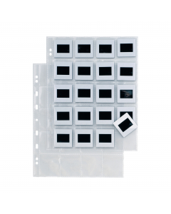 Buste porta diapositive in PP liscio con foratura universale. Dotate di 20 spazi per la raccolta di diapositive "leica". Spazi 20(5,5x5,5cm). Confezione da 10.